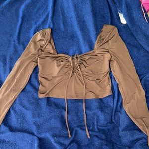 Brown Long Sleeve Cropped Top